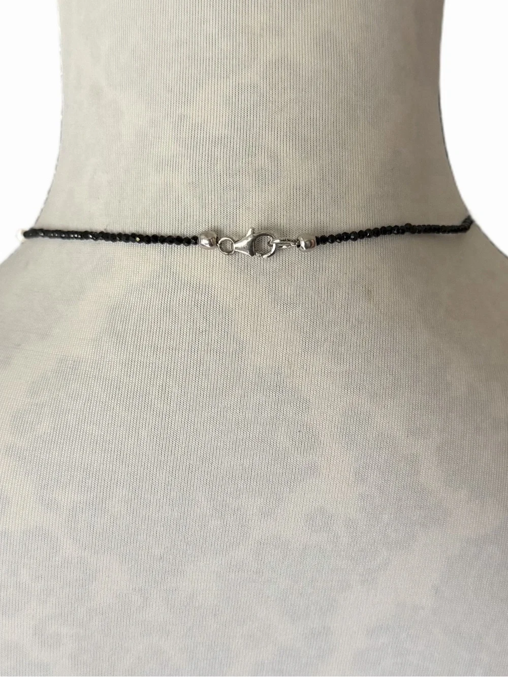 Faceted Black Spinel Beaded Necklace with Blue Gemstone Pendant & Pearl Accents
